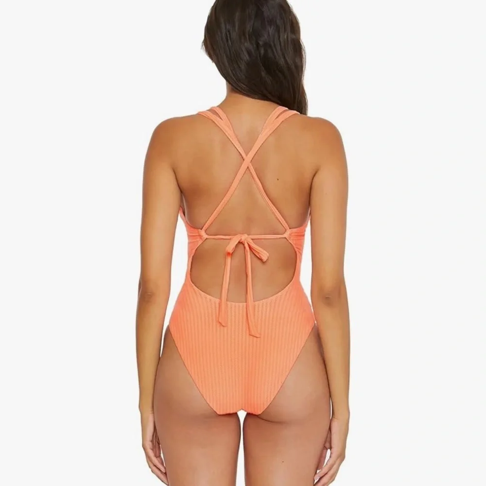 NWOT Becca Line in The Sand Lainey Textured Rib Plunge One-Piece Nectar